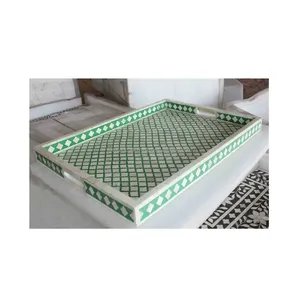 Bandeja de resina de madera de gran calidad estándar y elegante con incrustaciones de hueso de Estilo Vintage Madre de perla Tamaño personalizado para servir comida en el hogar - Product Image 3