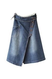 Minifalda Vaquera Asimétrica de Línea A para Mujer, Color Sólido, Botones al Frente, Estilo Casual, Tela de Algodón Lavado a la Piedra, Estilo Primavera - Product Image 1