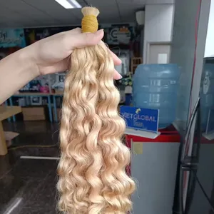 Sarışın renk birmanya kıvırcık toplu saç süper çift çekilmiş Vietnam fabrikadan 100% ham Vietnam insan saçı uzantıları