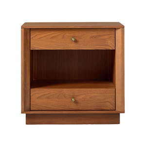 Table de chevet moderne en bois massif avec deux tiroirs et une étagère ouverte pour chambre à coucher - Product Image 1