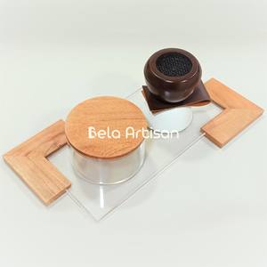 Ensemble brûleur d'encens et plateau en bois incrusté de style moyen-oriental pour les espaces de vie, les chambres d'hôtel ou les tables de restaurant – Inde - Product Image 4