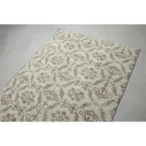 4,3x8,1 ft Area Vintage Rug, Turkish Rug, <b>Brown</b> White Abstract <b>Wool</b> Rug - Product Image 5