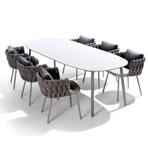 Luxury Nordic Solid Teak Wood <b>Outdoor</b> Dining <b>Table</b> Set <b>Black</b> Oval Sintered Stone Top Patio <b>Table</b> Weatherproof High End Villa - Product Image 2
