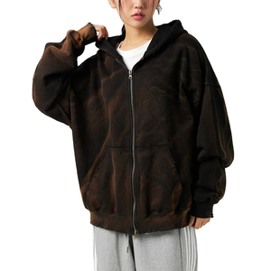 Sudadera con capucha lavada Tie Dye Heavyweight Cotton French Terry Oversized Women's Zip Up Hoodies hudi Custom Logo Bordado - Product Image 1