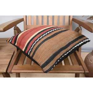 Brown Wool Kilim Pillow 18x18 Inch Luxury Fluffy Patterned <b>Cushion</b> Woven Vintage Square Print Feather for Bedding <b>Christmas</b> - Product Image 4