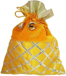 Sac à main traditionnel en soie Gota Potli avec cordon de serrage, élégant pour femme, pochette de mariage Shagun, Mehandi, Nouvel An chinois, Halloween, cadeau - Product Image 3