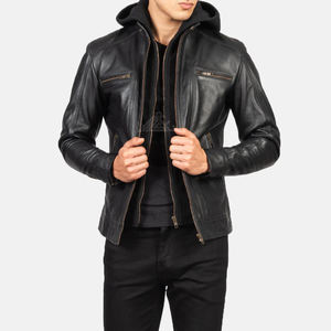 เสื้อแจ็กเก็ตหนังสไตล์บอมเบอร์สำหรับผู้ชายเสื้อแจ็คเก็ตหนังโลโก้ตามสั่ง - Product Image 4