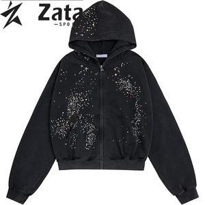 Sweat à capuche tendance pour homme, orné de strass, scintillant, en tissu polyester/coton respirant et écologique, style moderne. - Product Image 5