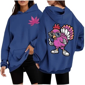Sudadera con capucha cálida de Invierno para mujer, sudadera con capucha de Acción de Gracias, estampado de pavo púrpura, estilo informal de manga larga, sudaderas con estilo para mujer - Product Image 3
