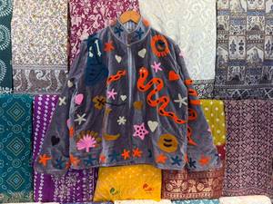 Velvet Mandarin Collar Quilted <b>Reversible</b> Eco-Friendly Cotton <b>Jacket</b> Hand Embroidery Patchwork Design Full Sleeve Autumn Women's - Product Image 1