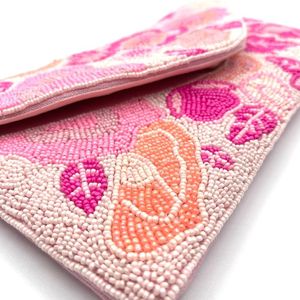 กระเป๋าคลัทช์ปักลายดอกไม้ประดับลูกปัดสำหรับผู้หญิง งานแฮนด์เมด กระเป๋าใส่เหรียญปักลายทรอปิคอลประดับลูกปัดหลากสี กระเป๋าถือสำหรับงานปาร์ตี้ ทนทาน - Product Image 1