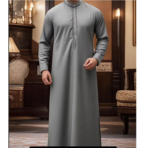 Cotton Solid <b>Men's</b> <b>Thobes</b> Thawbs Saudi Arabia Breathable Lightweight Anti-Static Anti-Wrinkle Casual Modest Wear Stand Collar - Product Image 2