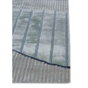 Alfombra Blanca con Diseño Azul, Hecha a Mano con Lana y Viscosa, Modelo Tra-15038, Rectangular, con Patrón Abstracto a Rayas, para Sala de Estar o Pasillo - Product Image 4