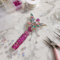 Pendentif Papillon Perlé de Luxe pour l'Industrie Lourde, Breloque Baguette en Cristal Faite à la Main, Breloque de Sac Pavée de Diamants, Kit de Bijoux DIY, Vente en Gros