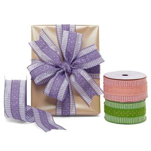 Romano Luxury Floral Wired Ribbon Dots Lines Design Birthday Halloween Wedding Christmas Hanukkah Easter Silk <b>Burlap</b> Polyester - Product Image 1