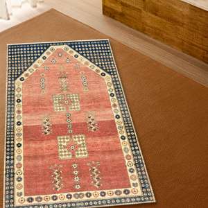 Tapis de prière imprimé au design vintage - Décoration de maison musulmane, tapis doux non tissé - Product Image 5
