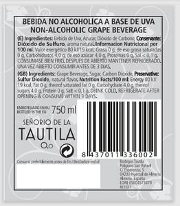 Vino Blanco Desalcoholizado Listo para Enviar 0'0 Senorio De LaTautila Botella De Vidrio 750ml - Product Image 3