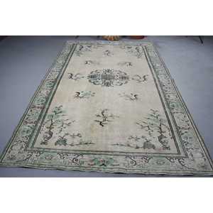 Grand tapis turc 6,46x10 pieds, tapis en laine vintage blanc patchwork - Product Image 3