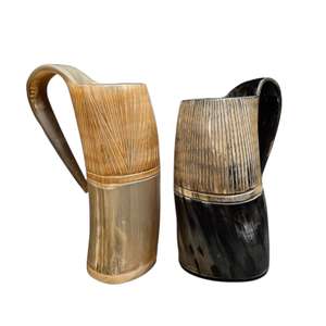 Tasse en corne de buffle naturelle avec poignée de haute qualité pour la bière, le vin et l'hydromel/la corne à boire. - Product Image 4