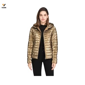 Veste d'hiver matelassée élégante et brillante pour femmes Manteau à capuche décontracté ultra-léger et chaud avec rembourrage en coton - Product Image 1
