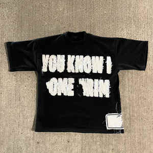 2024 nouvelle mode Streetwear 100% coton en détresse brodé Patch manches courtes t-shirt pour hommes - Product Image 1