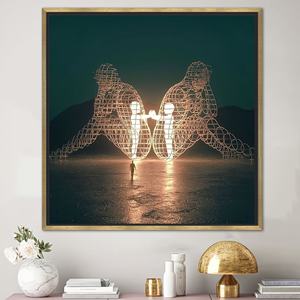 Modern Tempered Glass Wall Art: Burning Man Couple Printed Canvas,<b>GOLD</b> <b>FRAMED</b> CANVAS - Product Image 1