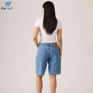 Shorts de Mezclilla Lavados Transpirables de Cintura Alta para Mujer, Elásticos, Casuales, de Verano, con Logotipo Personalizado y Diseño Impreso, Precio de Fábrica - Product Image 3