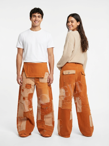 Salopette en jean patchwork streetwear, pantalon à jambes larges, confortable, tendance, style décontracté, jean ample, pantalon en jean décontracté - Product Image 6