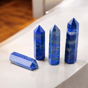 천연 손으로 닦은 블루 청금석 크리스탈 타워 돌 풍수 스타일 영기 진자 광택 돌돌 치유 홈 - Product Image 1