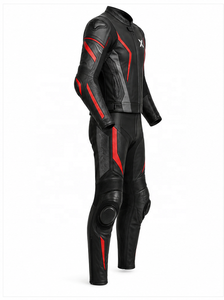 X Racing Two-Piece Leather Motorcycle <b>Suit</b> | Black <b>Red</b> Gray | X Logo | OEM ODM Manufacturer | Premium Design | Racing Wear - Product Image 2