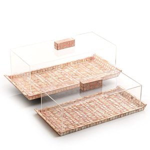 Attractive Designer Set Of Three Wooden <b>Cake</b> Stand in Bone Inlay Finishing with Rounded Glass Top Cup <b>Cake</b> <b>Server</b> Stand Use - Product Image 3