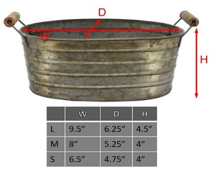 Farmhouse Decor Galvanized Oval Planter Tubs Nested Metal Tin Buckets Rustic Containers Set of 3 Planter Handmade