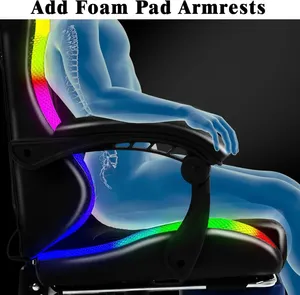 Chaise de jeu ergonomique industrielle en cuir, réglable en hauteur, pivotante, inclinable, avec appui-tête, coussin lombaire et lumières LED RGB – Vente en gros - Product Image 3