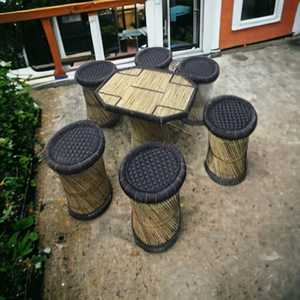คุณภาพสูงเป็นมิตรกับสิ่งแวดล้อมไม้ไผ่ออตโตมันชุดตารางสําหรับในร่มกลางแจ้งระเบียงสวนคาเฟ่หรือสนามหญ้า - Product Image 2
