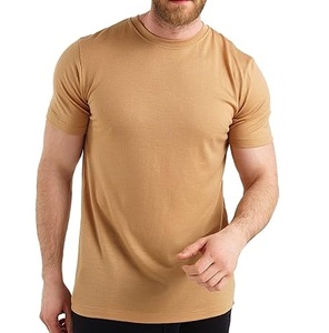 Camisetas de Cuello Redondo Color Granate de Lana Merino, Logotipo Personalizado, Camiseta Lisa sin Estampado, Mezcla de Tejido de Punto, Impresión Personalizada, Camiseta de Lana Extra Grande para Hombre - Product Image 2