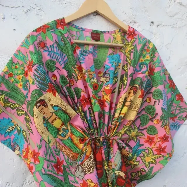 Baru Datang Boho Bunga Dicetak Ukuran Plus Kaftan untuk Wanita Pantai Gaun Boho Luar Ruangan