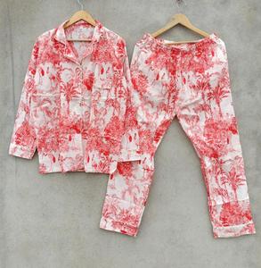 Pyjama fait à la main costume de nuit femmes costume de nuit pyjama ensemble, vêtements de salon de luxe, costume de nuit en coton doux pj ensemble Pj ensemble coton indien - Product Image 1