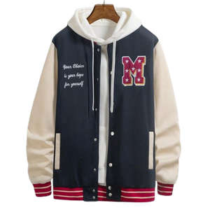 Chaqueta universitaria acolchada de lana con capucha Beige marino Unisex 100% algodón Streetwear College Baseball prendas de vestir exteriores Red Rib Trim Warm - Product Image 1