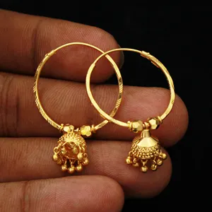 购买22k黄金箍Jhumki耳环与印度出口商手工复古设计金耳环珠宝