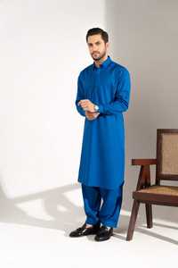 Latest Long Mandarin Collar Pakistani Men's Plus Size Breathable Comfort Kurta Salwar Trousers - Product Image 2