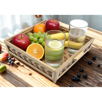 Plateau en bambou tissé à la main, écologique, avec poignées, plateau de service rustique durable pour la cuisine, le petit-déjeuner, le thé, le café, la maison