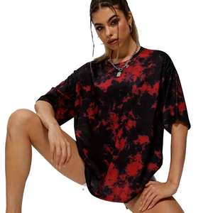 Camiseta Tie Dye Extra Grande para Mujer, Estampado Personalizado, Hombros Caídos, Ropa Deportiva Informal, Moda 2024 - Product Image 6