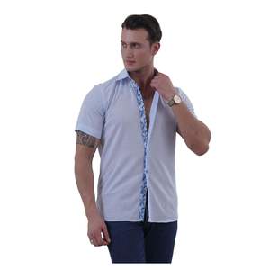 เสื้อยีนส์สีกรมท่าฟอกแขนสั้นทรงสลิมฟิตเสื้อผ้าฝ้าย100% ฤดูร้อน - Product Image 4