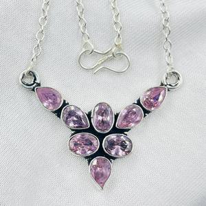 Collar de Plata de Ley 925 con Kunzita Rosa, Hecho a Mano, con Piedras Preciosas, Joyería para Niñas y Mujeres, Chapado en Oro - Product Image 1