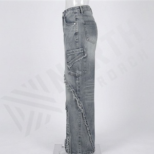 Jeans en denim délavé sur mesure, respirant, coupe classique, pour femmes, style streetwear hip-hop, pantalon tendance de qualité supérieure - Product Image 3