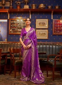 Latest Designer Pure <b>Satin</b> Weaving Silk Fancy <b>Saree</b> - Product Image 3