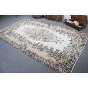 Alfombra Vintage de 5.9x9.9 pies, Alfombra Turca, Alfombra de Lana con Diseño Floral Marrón - Product Image 4