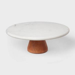 Rustic Handmade 12 Inch Round Dessert <b>Table</b> Acacia Wood and Marble Cake Stand With Wood Base Set for <b>Birthday</b> Parties & Wedding - Product Image 1