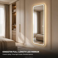 Kingstin Grand Miroir Mural LED Doré, 3 Couleurs, Tactile, Sur Mesure pour Chambre et Dressing