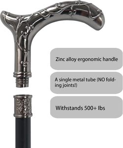 ไม้เท้าดีไซน์สวยงาม ทำจากไม้จริง ด้ามจับรูปตัว T ออกแบบตามหลักสรีรศาสตร์ สีดำเงิน เหมาะสำหรับเป็นของขวัญผู้สูงอายุ ใช้เดินเล่นกลางแจ้ง ตั้งแคมป์ สำหรับผู้ใหญ่ - Product Image 4